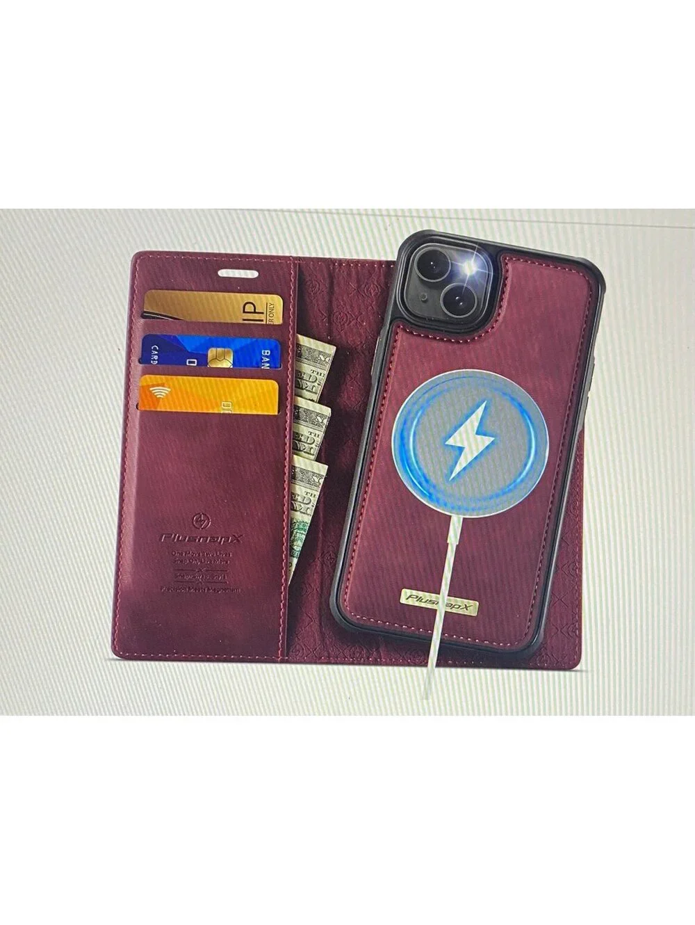 PlusnapX Wallet Case for iPhone 13 Wine Red